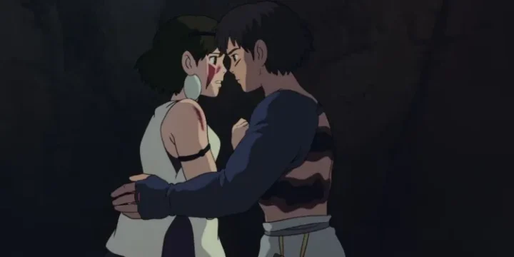 Ashitaka Hugs San As She Begins To Weep In Princess Mononoke 1