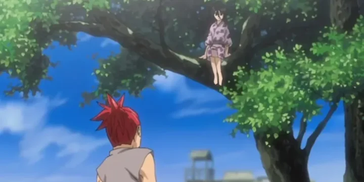 Renji Looks Up At Rukia Who S In A Tree