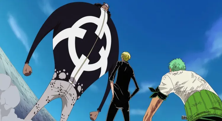 Bartholomew Kuma From One Piece Stands Before Zoro And Sanji In Thriller Bark