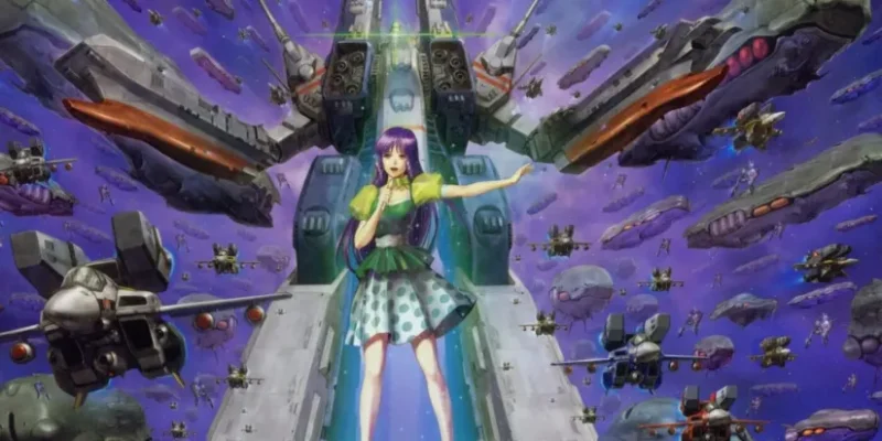 Macross Minmay Lynn Singing In Front Of A Tall Mech