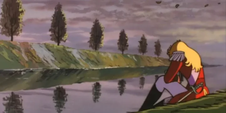 The Rose Of Versailles Lady Oscar Sitting On Grassy Hil With Trees Lining A River