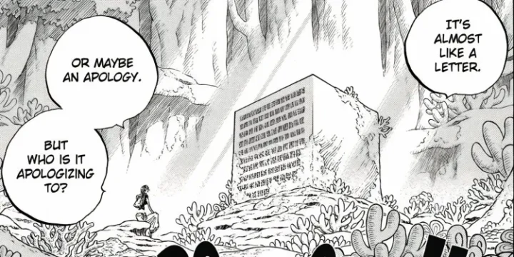 Robin Standing In Front Of The Poneglyph At Fishman Island Talking About The Letter Or Apology Inscribed On It In One Piece